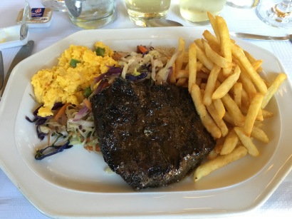 This was my meal at the Ostrich Ranch...hands down DELICIOUS! Ostrich tastes like steak and lamb made a baby. I had the 3 course filet meal with scrambled ostrich egg instead of potato.